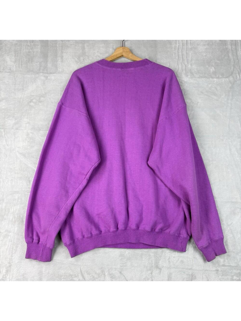 Vintage Teddy Bear Cat Graphic Sweatshirt 1980s Purple Crewneck Cute Wmns Sz L - Picture 3 of 9